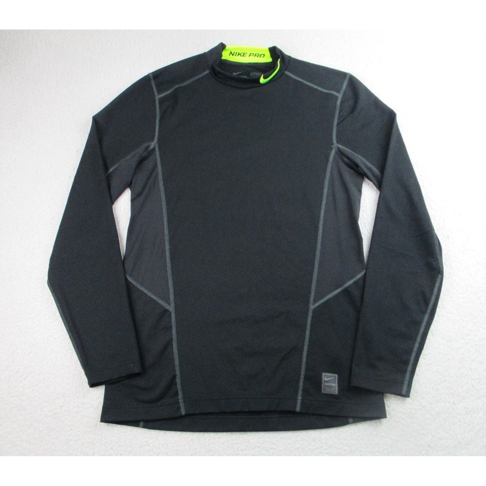 Nike Pro Shirt Mens M Fitted Black Long Sleeve Pullover‎ Dri-Fit Training Active